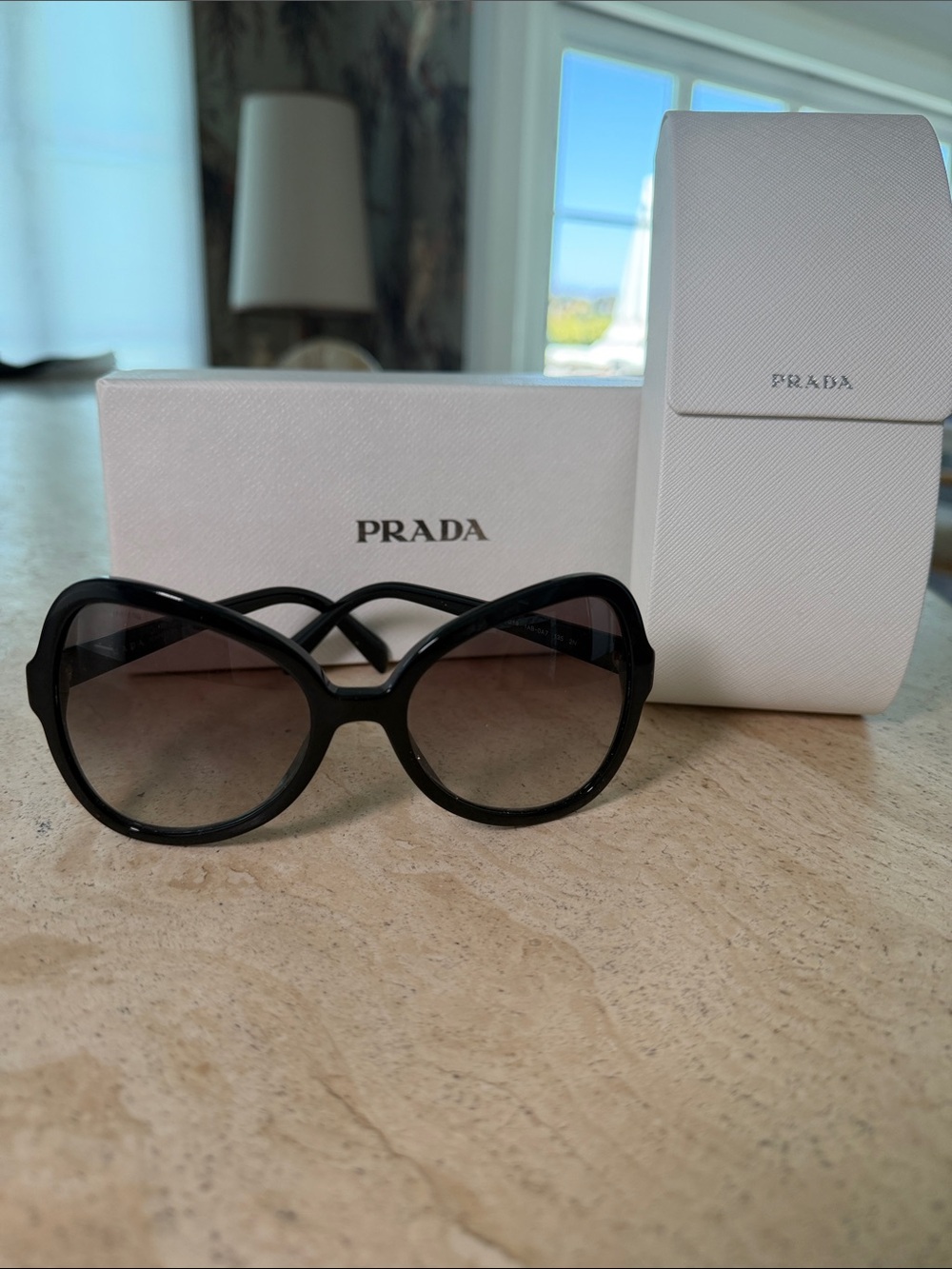 Vintage Prada SPR 05S Black Oversized Butterfly Sunglasses Made in Italy